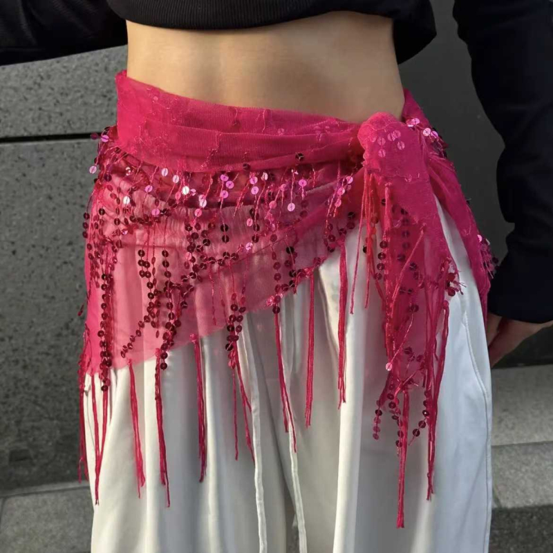 Purtător de talie pentru dans stradal cu paiete și ciucuri - poliester; compoziție principală 50-70% alte materiale; compoziție secundară 30-50% poliester; vara 2024; stil stradal