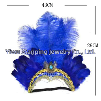 Headwear Vintage Feather Headband Crown with Plaid Pattern, Summer 2024