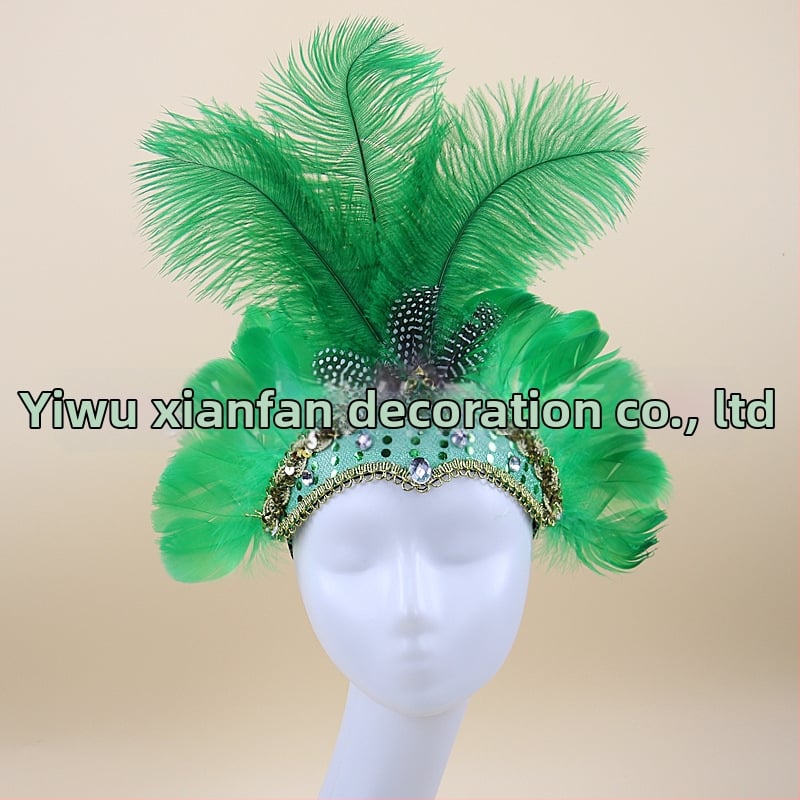 Headwear Vintage Feather Headband Crown with Plaid Pattern, Summer 2024