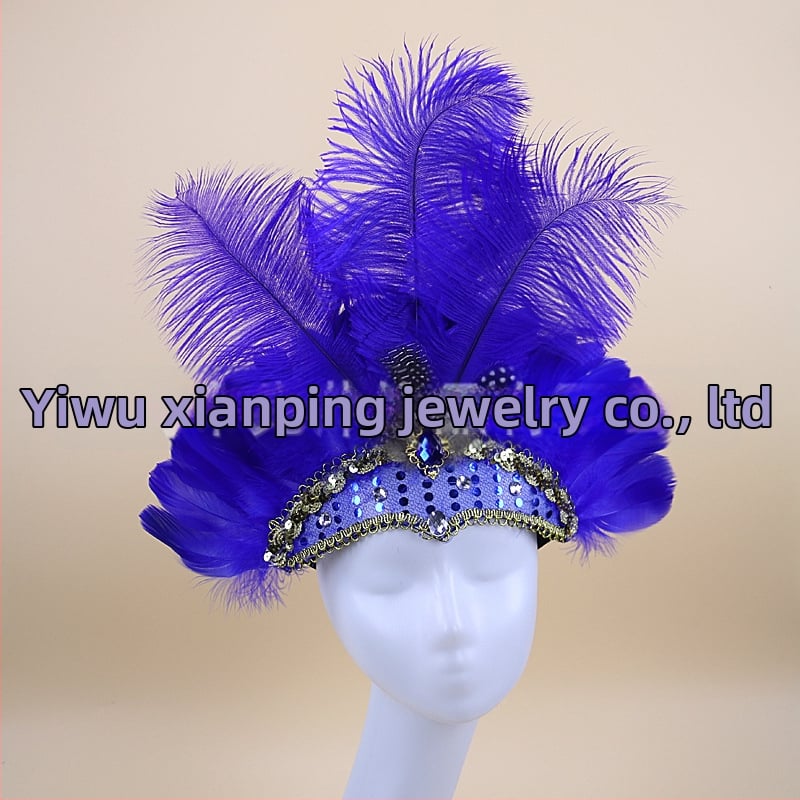 Headwear Vintage Feather Headband Crown with Plaid Pattern, Summer 2024
