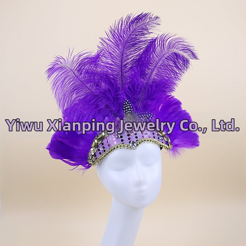 Headwear Vintage Feather Headband Crown with Plaid Pattern, Summer 2024