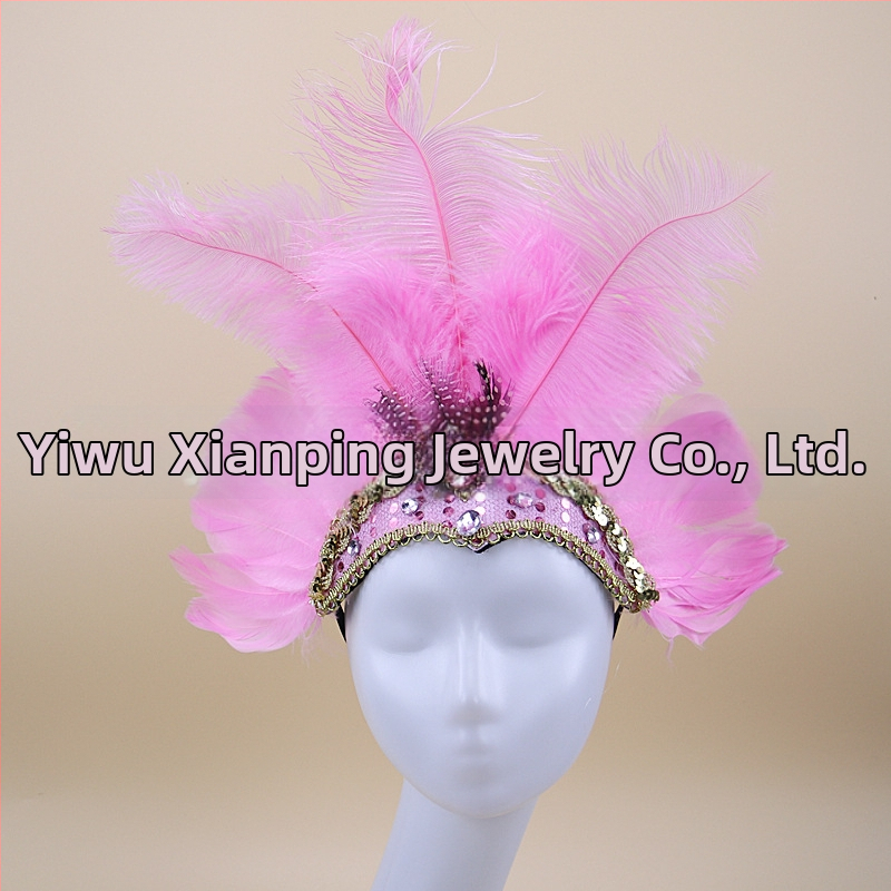 Headwear Vintage Feather Headband Crown with Plaid Pattern, Summer 2024