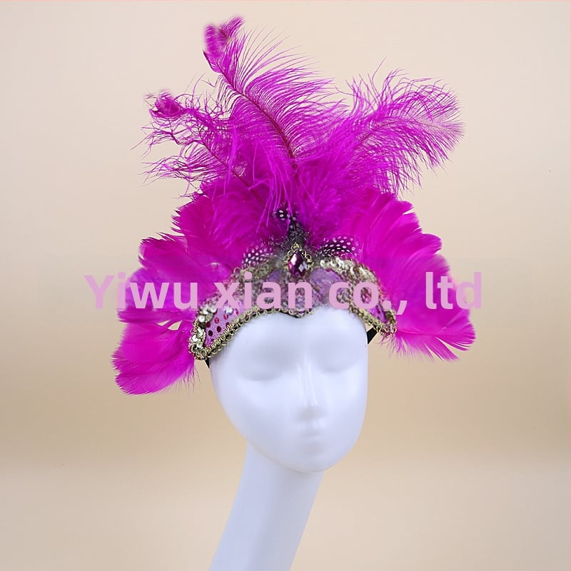 Headwear Vintage Feather Headband Crown with Plaid Pattern, Summer 2024