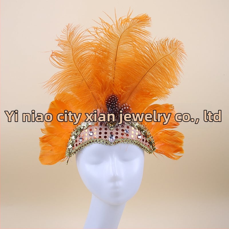 Headwear Vintage Feather Headband Crown with Plaid Pattern, Summer 2024