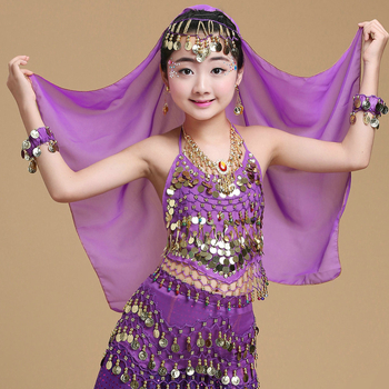 Šal za belly dance s veo i visećim novčićima — Yan Zi Dance Rhyme, 120D šifon, poliester, scenski kostim, djevojčice do 17 godina