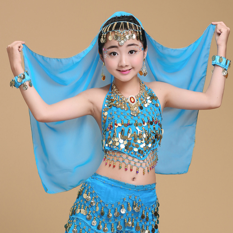 Šal za belly dance s veo i visećim novčićima — Yan Zi Dance Rhyme, 120D šifon, poliester, scenski kostim, djevojčice do 17 godina