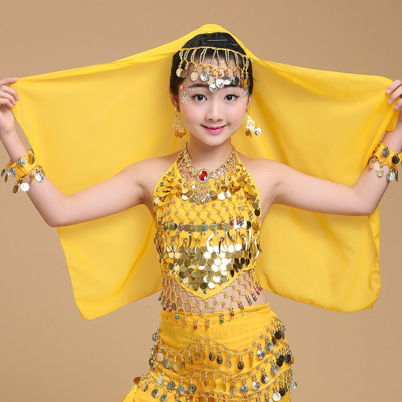 Šal za belly dance s veo i visećim novčićima — Yan Zi Dance Rhyme, 120D šifon, poliester, scenski kostim, djevojčice do 17 godina