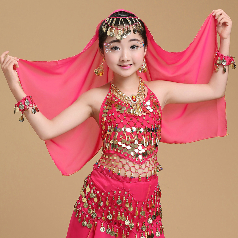 Šal za belly dance s veo i visećim novčićima — Yan Zi Dance Rhyme, 120D šifon, poliester, scenski kostim, djevojčice do 17 godina