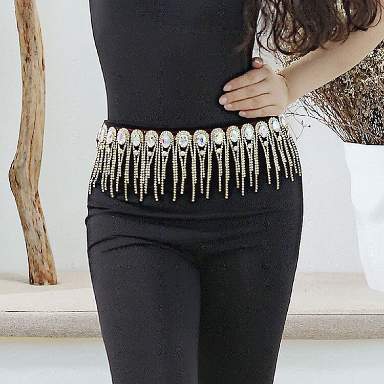 Metalni pojas za struk za belly dance s resicama i kristalima — pojas s jednim krugom, Jinhang Craft