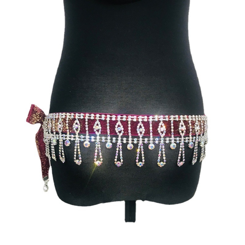 Metalni pojas za struk za belly dance s resicama i kristalima — pojas s jednim krugom, Jinhang Craft