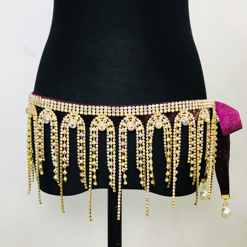Metalni pojas za struk za belly dance s resicama i kristalima — pojas s jednim krugom, Jinhang Craft