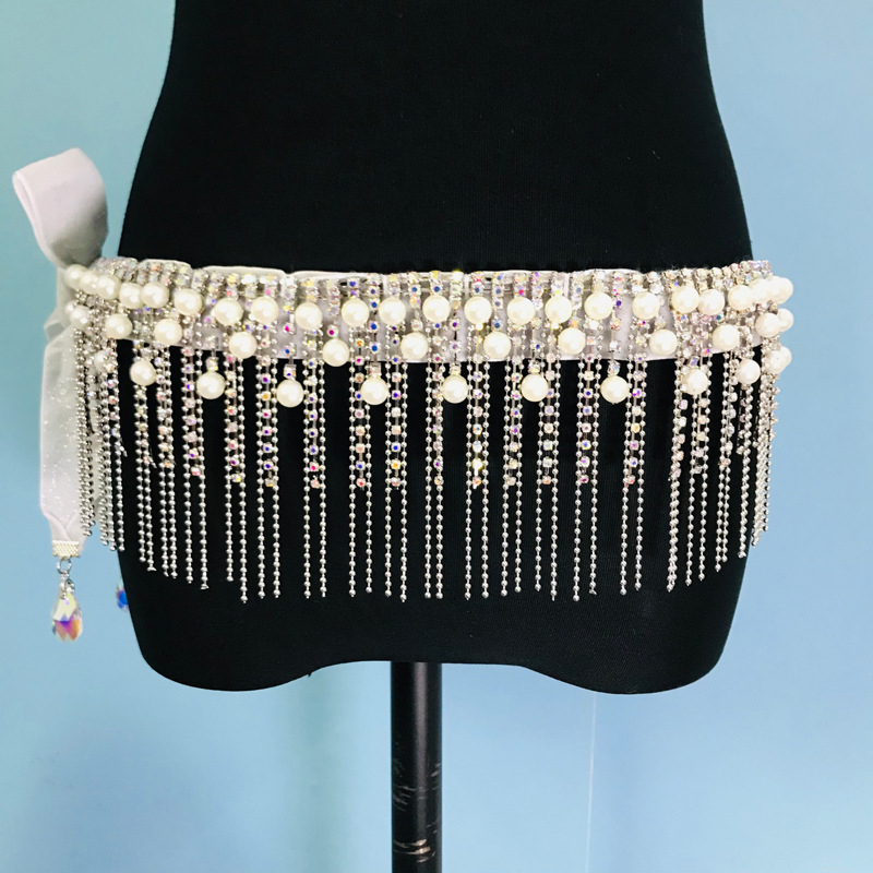 Metalni pojas za struk za belly dance s resicama i kristalima — pojas s jednim krugom, Jinhang Craft