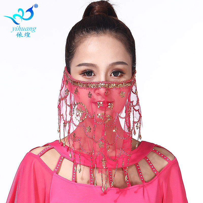 Voal de plasă cu paiete și ciucuri pentru dans - acoperire facială, poliester 95%+, spandex <30%