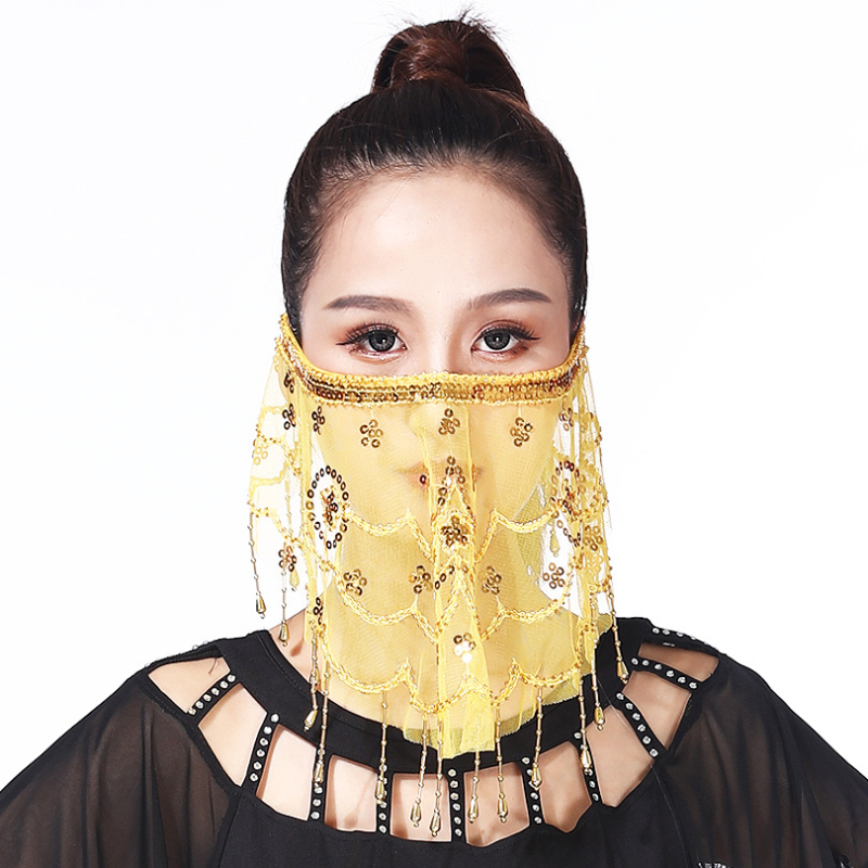 Voal de plasă cu paiete și ciucuri pentru dans - acoperire facială, poliester 95%+, spandex <30%