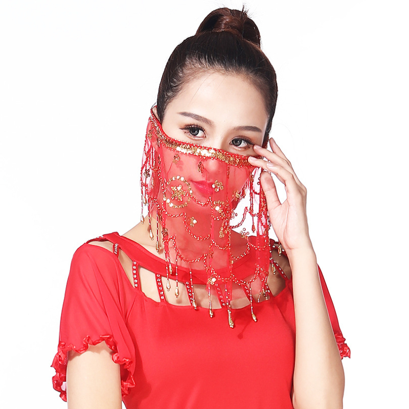 Voal de plasă cu paiete și ciucuri pentru dans - acoperire facială, poliester 95%+, spandex <30%