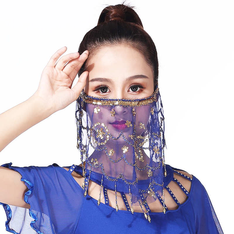 Voal de plasă cu paiete și ciucuri pentru dans - acoperire facială, poliester 95%+, spandex <30%