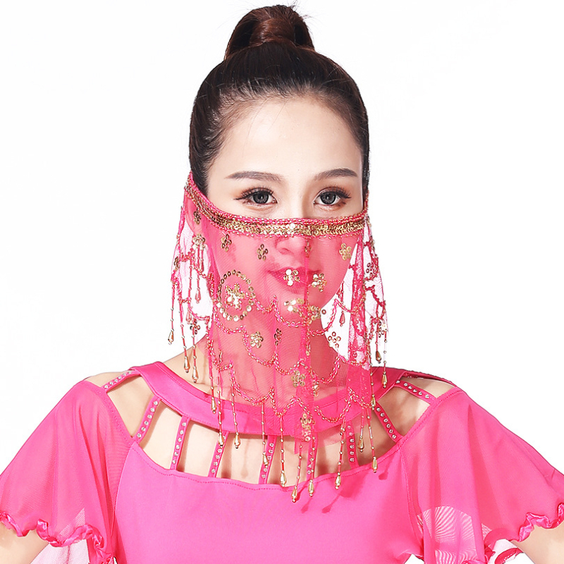 Voal de plasă cu paiete și ciucuri pentru dans - acoperire facială, poliester 95%+, spandex <30%