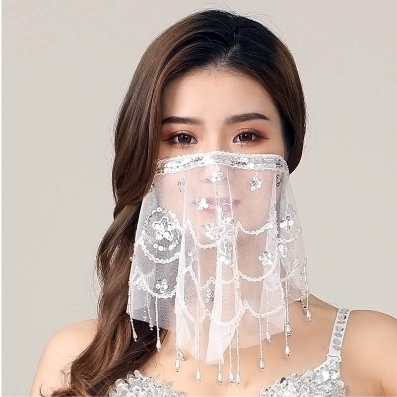 Voal de plasă cu paiete și ciucuri pentru dans - acoperire facială, poliester 95%+, spandex <30%