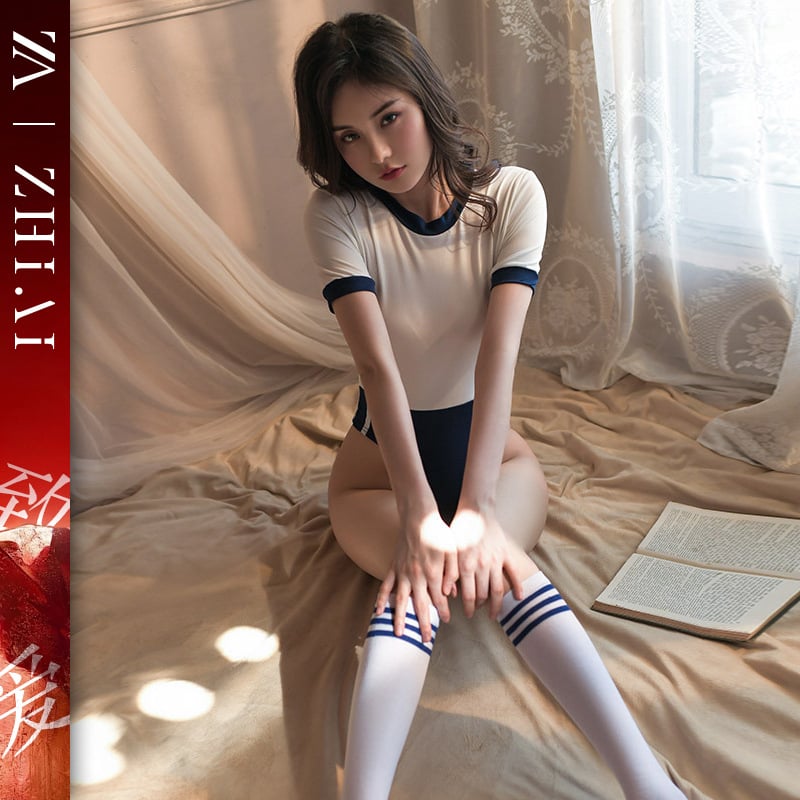 Seksi bodi u stilu školske uniforme, crotchless, japanski gimnastički stil, 95–100% poliester