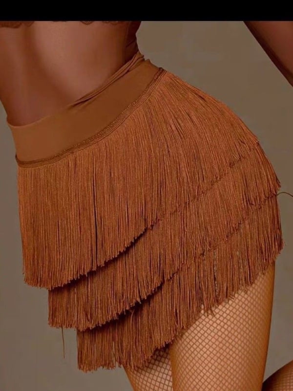 Latino plesni kostim za odraslu ženu, suknja s resicama, Milk Silk tkanina s 95% spandexa, pogodan za latino ples, belly dance i ballroom plesove