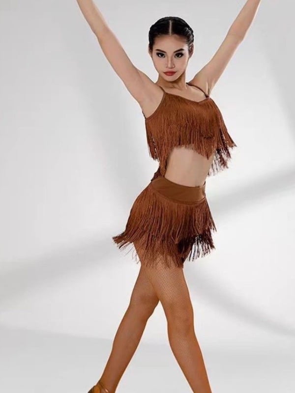 Latino plesni kostim za odraslu ženu, suknja s resicama, Milk Silk tkanina s 95% spandexa, pogodan za latino ples, belly dance i ballroom plesove