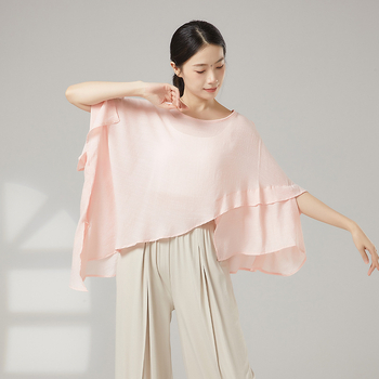 Дамски топ за танци в китайски стил от газова тъкан със слънцезащитно покритие, вискозна тъкан с памучна подплата, подходящ за всички сезони, за сцена и улични модерни танци