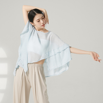 Дамски топ за танци в китайски стил от газова тъкан със слънцезащитно покритие, вискозна тъкан с памучна подплата, подходящ за всички сезони, за сцена и улични модерни танци