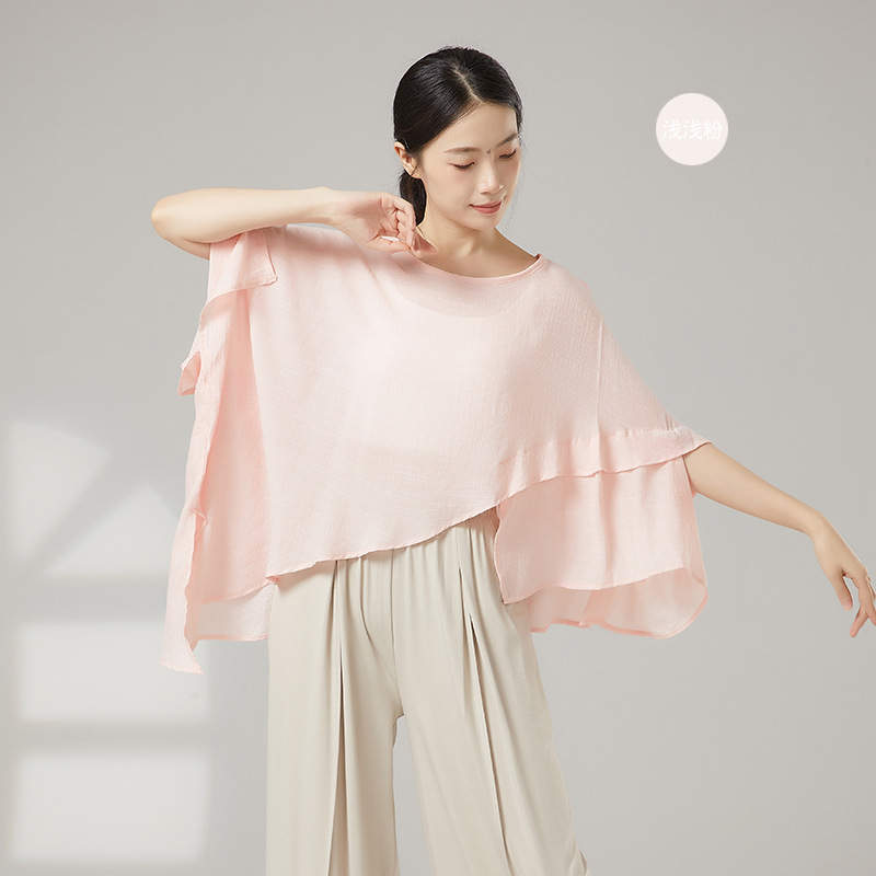 Дамски топ за танци в китайски стил от газова тъкан със слънцезащитно покритие, вискозна тъкан с памучна подплата, подходящ за всички сезони, за сцена и улични модерни танци