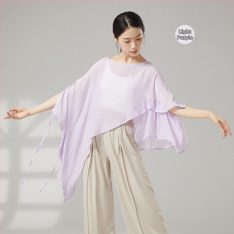 Ženský tanečný top v čínskom štýle z gázy s ochranou proti slnku, viskózny materiál s bavlnenou podšívkou, vhodný pre všetky ročné obdobia, na scénu a ulicový tanec
