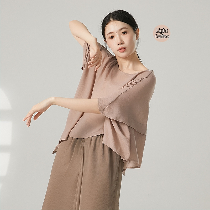 Ženský tanečný top v čínskom štýle z gázy s ochranou proti slnku, viskózny materiál s bavlnenou podšívkou, vhodný pre všetky ročné obdobia, na scénu a ulicový tanec