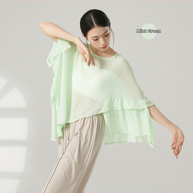Ženský tanečný top v čínskom štýle z gázy s ochranou proti slnku, viskózny materiál s bavlnenou podšívkou, vhodný pre všetky ročné obdobia, na scénu a ulicový tanec