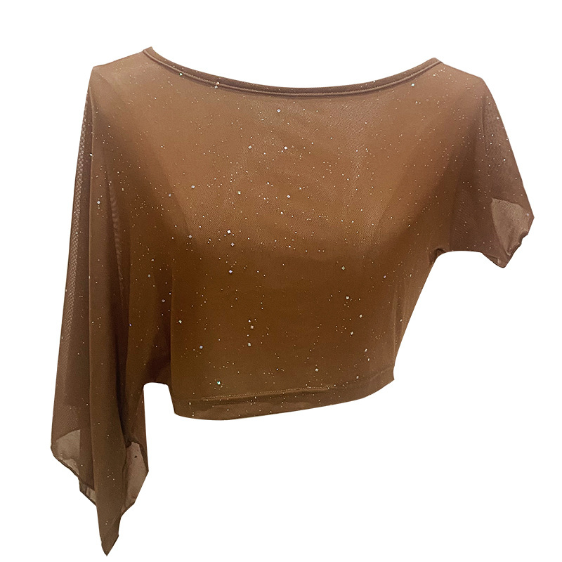 Топ за танц на корема – пайетена мрежа, найлон, къс ръкав, за жени, лято 2024