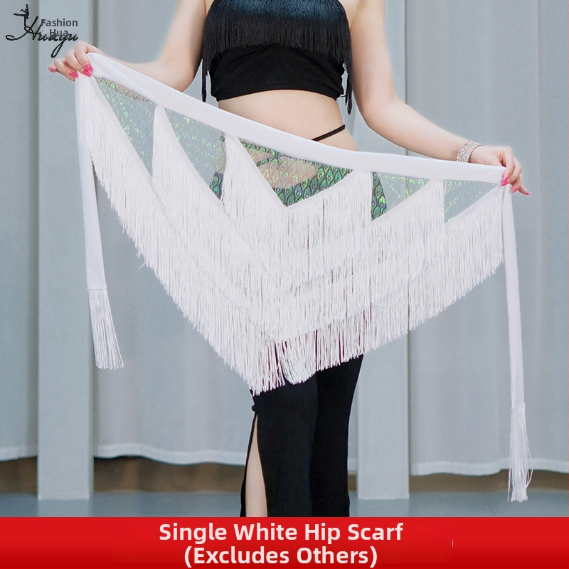 Bedrový šál pre belly dance s trojuholníkovými strapcami na scénu, pásový šál, materiál Tassel+Mesh+Crystal Cotton, polyester/nylon, leto 2025, pre ženy