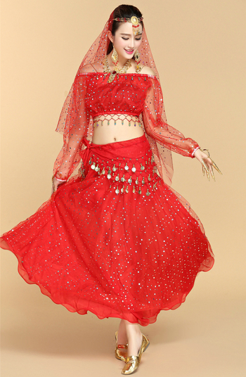 Εθνικό κοστούμι χορού για ενήλικες γυναίκες, chiffon ύφασμα, ακρυλική σύνθεση, κατάλληλο για φολκλορικό χορό, ινδικό χορό και χορό της κοιλιάς