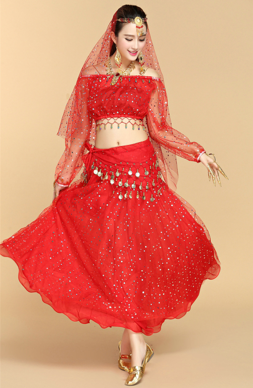 Εθνικό κοστούμι χορού για ενήλικες γυναίκες, chiffon ύφασμα, ακρυλική σύνθεση, κατάλληλο για φολκλορικό χορό, ινδικό χορό και χορό της κοιλιάς