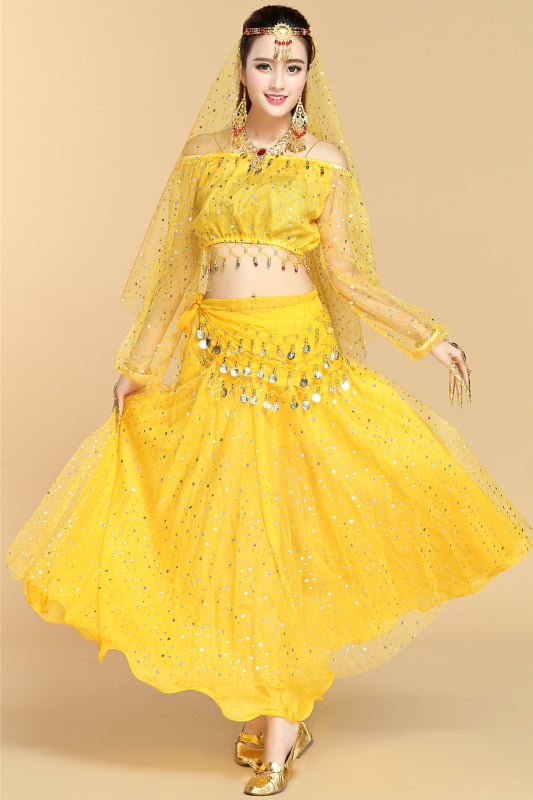 Εθνικό κοστούμι χορού για ενήλικες γυναίκες, chiffon ύφασμα, ακρυλική σύνθεση, κατάλληλο για φολκλορικό χορό, ινδικό χορό και χορό της κοιλιάς