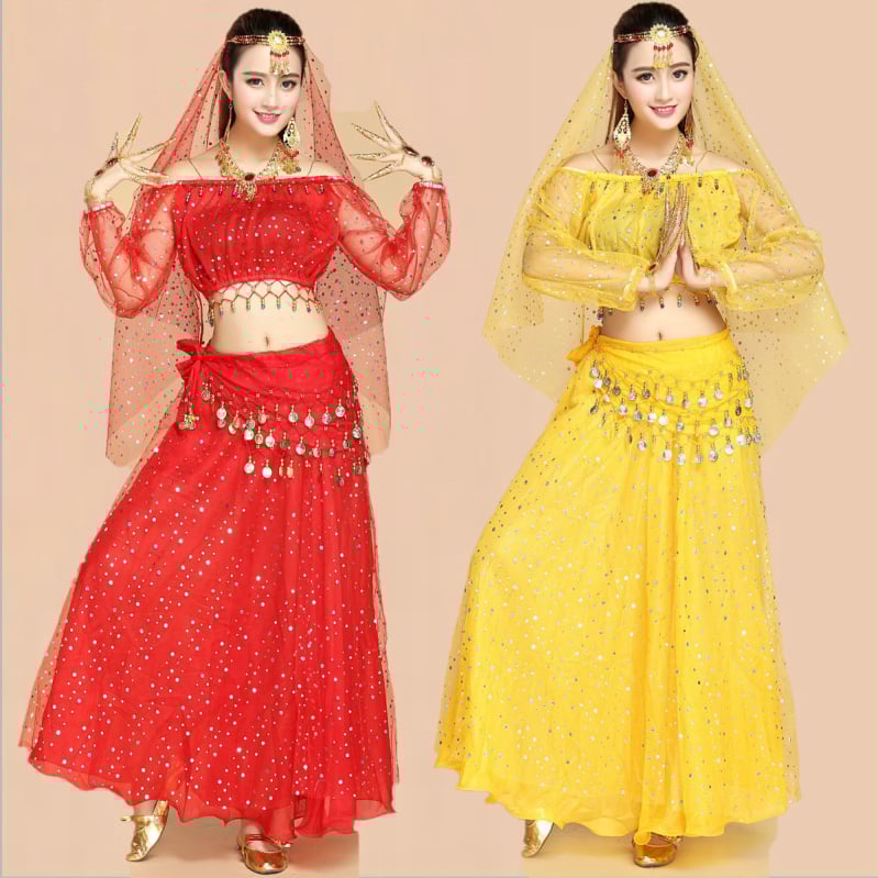 Εθνικό κοστούμι χορού για ενήλικες γυναίκες, chiffon ύφασμα, ακρυλική σύνθεση, κατάλληλο για φολκλορικό χορό, ινδικό χορό και χορό της κοιλιάς