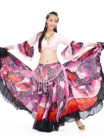 Kostim za belly dance s cvjetnim uzorkom, materijal Crystal cotton, 100% poliester, podstava Crystal cotton + chiffon