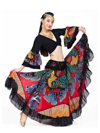 Kostim za belly dance s cvjetnim uzorkom, materijal Crystal cotton, 100% poliester, podstava Crystal cotton + chiffon