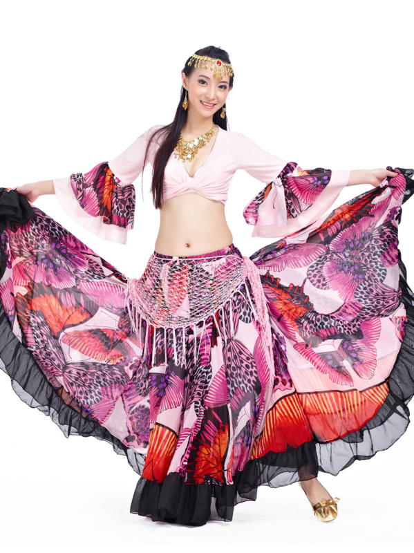 Kostim za belly dance s cvjetnim uzorkom, materijal Crystal cotton, 100% poliester, podstava Crystal cotton + chiffon