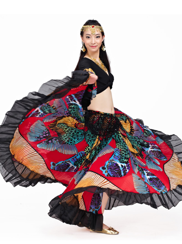 Kostim za belly dance s cvjetnim uzorkom, materijal Crystal cotton, 100% poliester, podstava Crystal cotton + chiffon