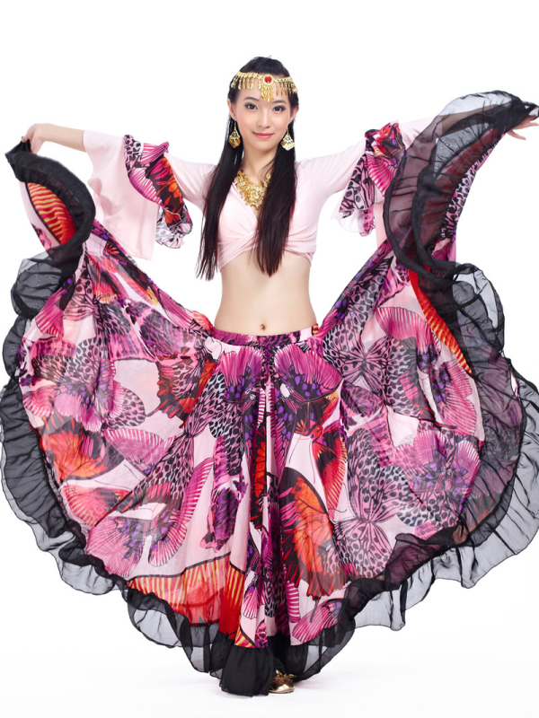Kostim za belly dance s cvjetnim uzorkom, materijal Crystal cotton, 100% poliester, podstava Crystal cotton + chiffon
