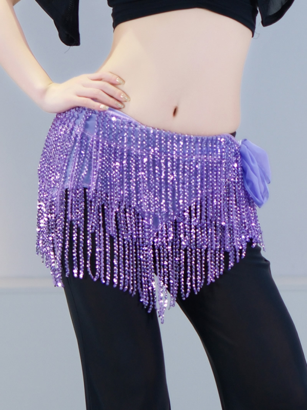 Šal za bokove Belly Dance s perlicama i resicama – Orijentalna traka za pozornicu, moderni ples, poliester smjesa, jednofarbni uzorak
