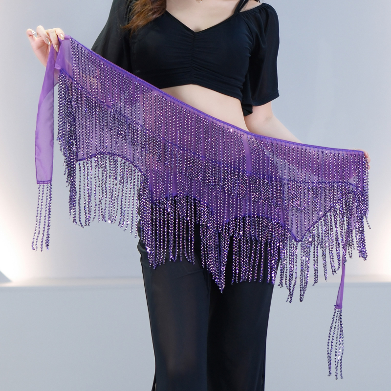 Šal za bokove Belly Dance s perlicama i resicama – Orijentalna traka za pozornicu, moderni ples, poliester smjesa, jednofarbni uzorak