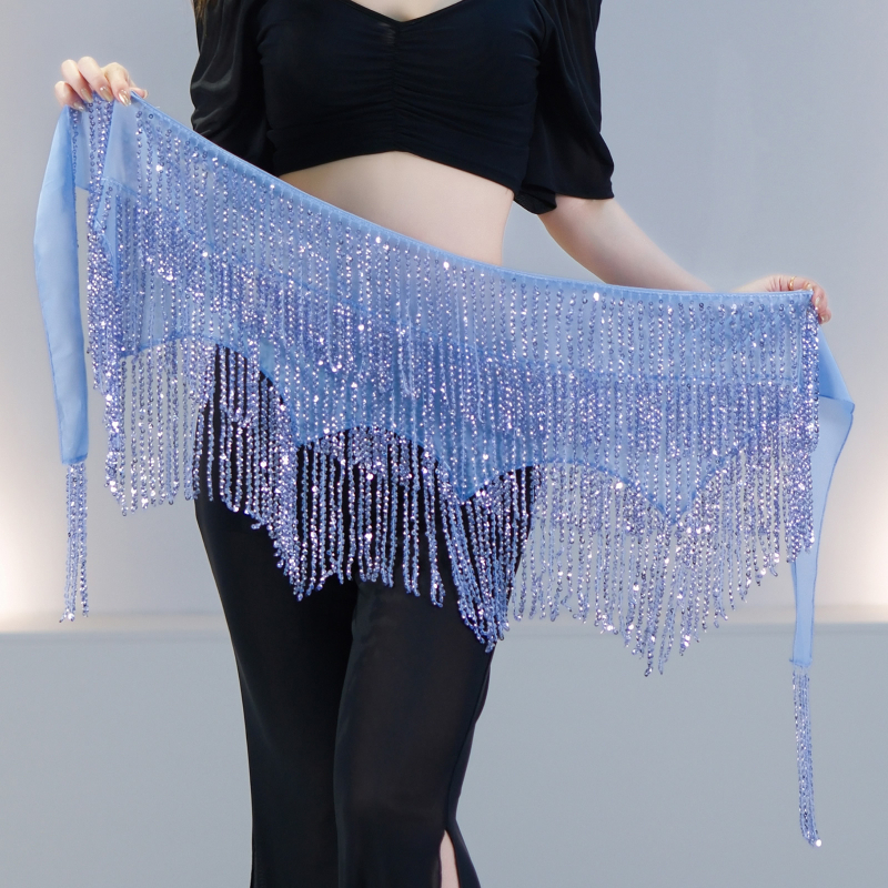 Šal za bokove Belly Dance s perlicama i resicama – Orijentalna traka za pozornicu, moderni ples, poliester smjesa, jednofarbni uzorak