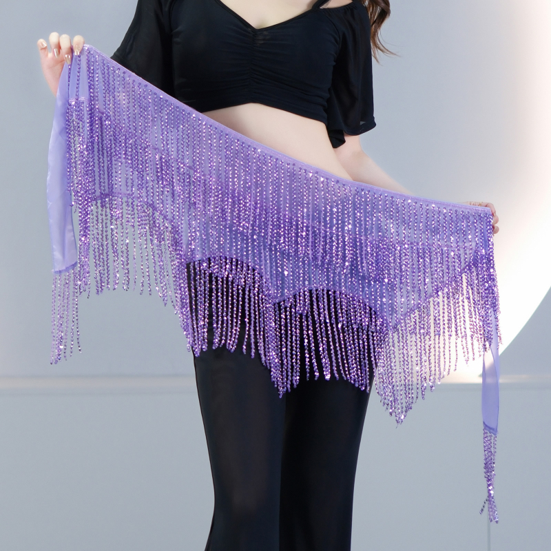 Šal za bokove Belly Dance s perlicama i resicama – Orijentalna traka za pozornicu, moderni ples, poliester smjesa, jednofarbni uzorak