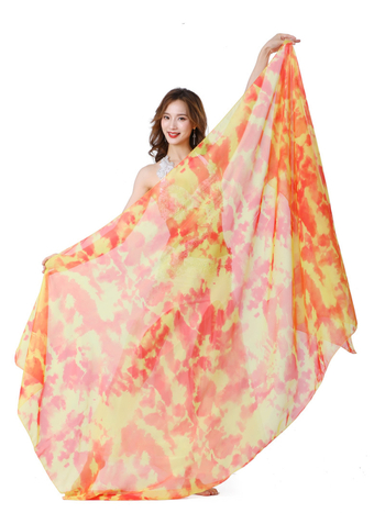 Šal Belly Dance od gaze s gradijentnim tie-dye uzorkom, sintetička svila, 100% najlon, za plesne nastupe