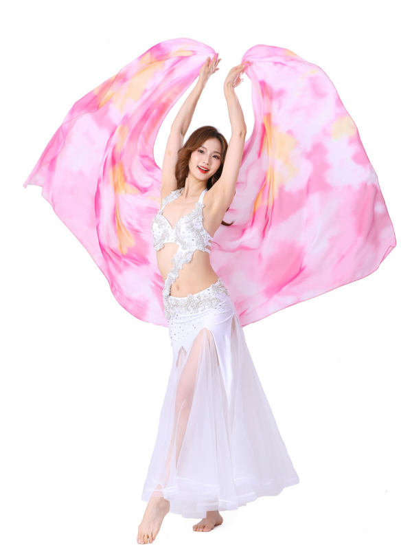 Šal Belly Dance od gaze s gradijentnim tie-dye uzorkom, sintetička svila, 100% najlon, za plesne nastupe