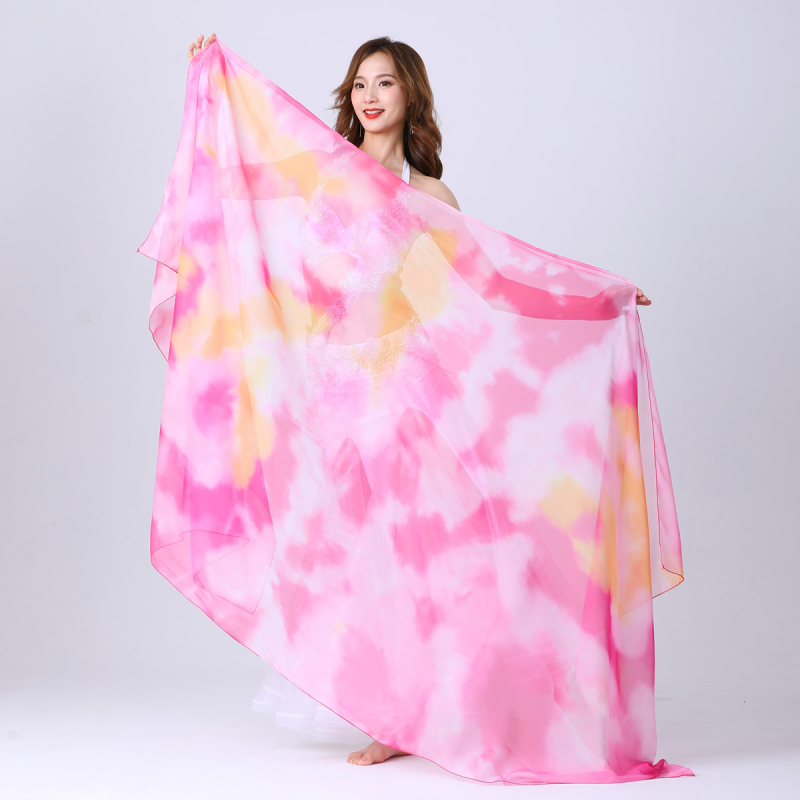 Šal Belly Dance od gaze s gradijentnim tie-dye uzorkom, sintetička svila, 100% najlon, za plesne nastupe