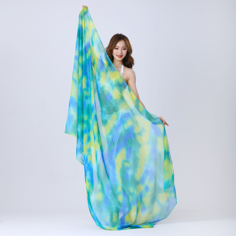 Šal Belly Dance od gaze s gradijentnim tie-dye uzorkom, sintetička svila, 100% najlon, za plesne nastupe